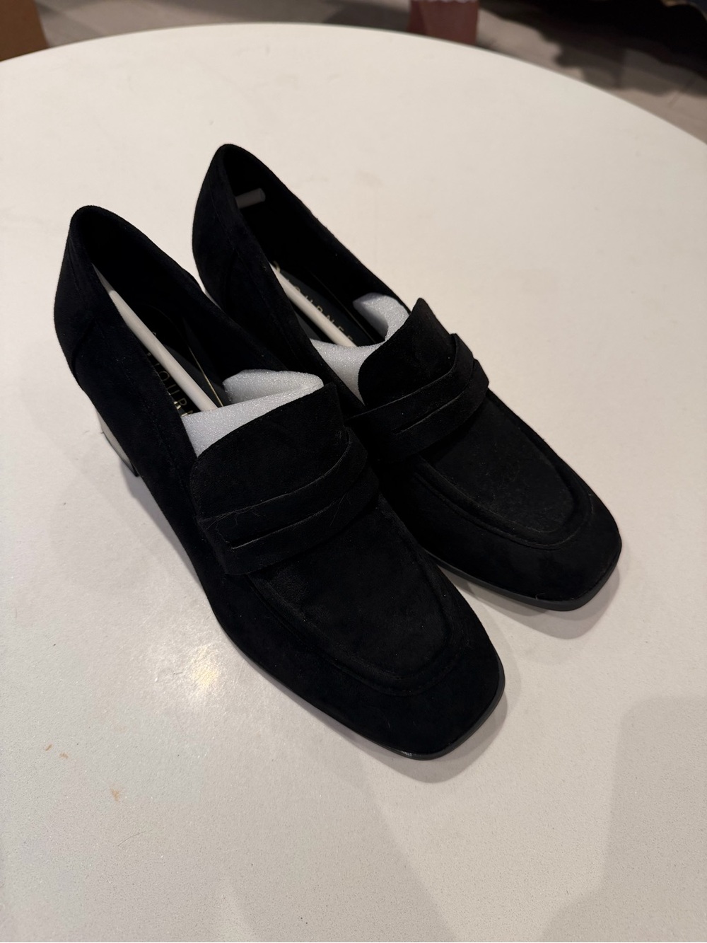 Journee Collection Black Suede Mid-Heel Loafers